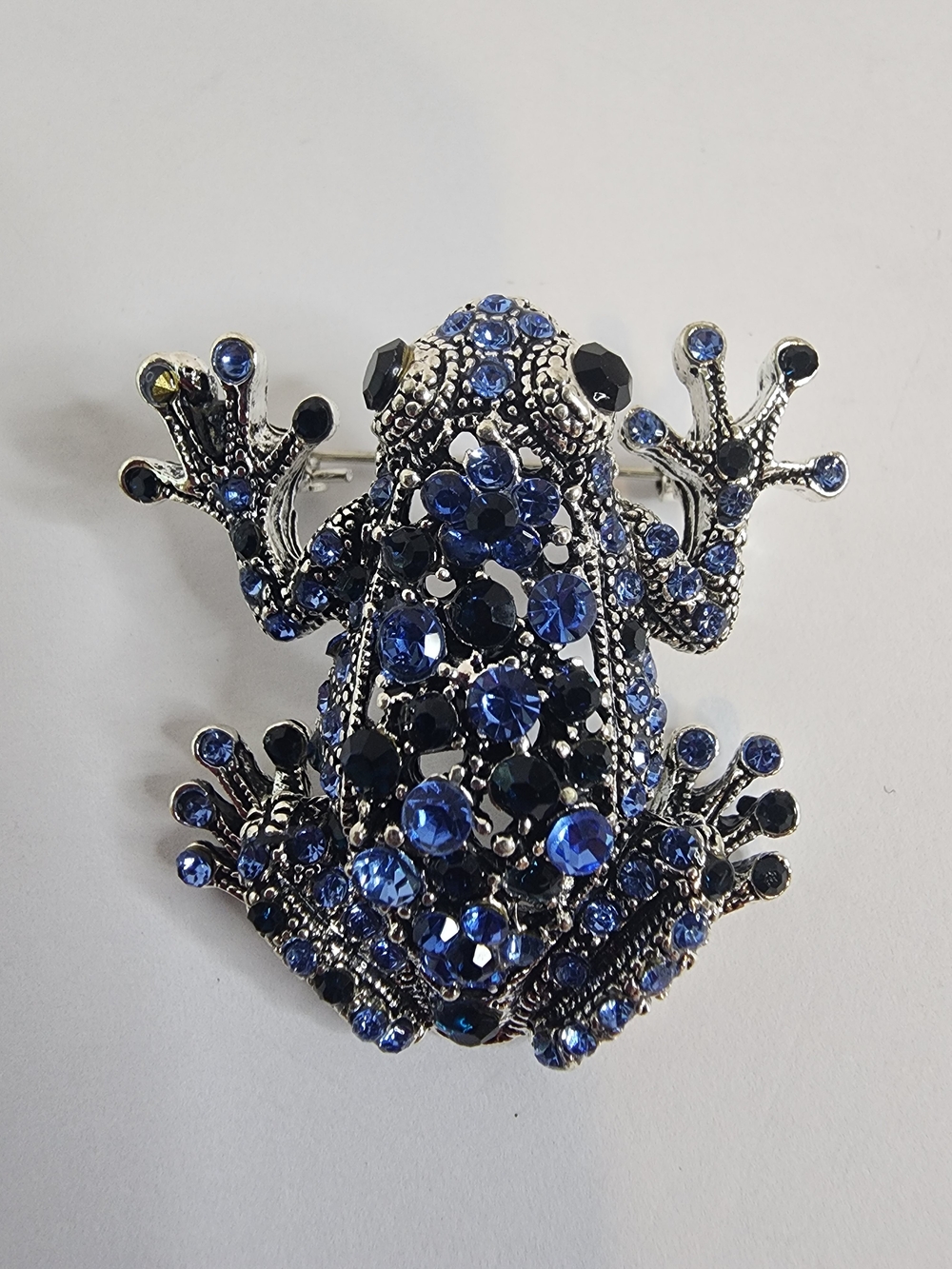 Blue Crystal Frog Costume Brooch.  NWOT.  1.5" x 1.5"